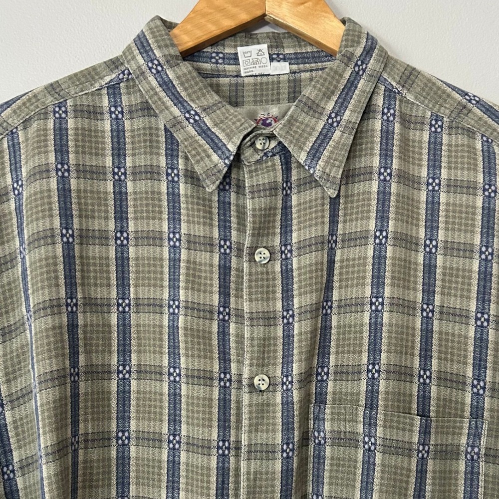 The Territory Ahead Shirt Mens XXL/T Green Plaid Textured Cotton Short Sleeve
